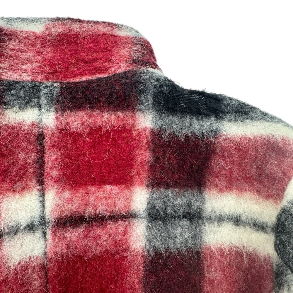 Zara Wool Mohair Jacket Maroon/Black/White Plaid‎ Asymmetric Snap Close Womens S - Picture 11 of 12